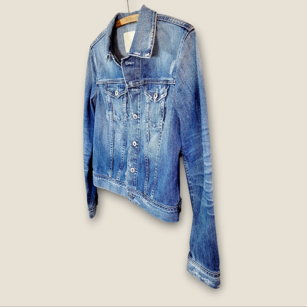 AG Adriano Goldschmied Distressed Denim Jean Jacket Medium - Picture 4 of 14